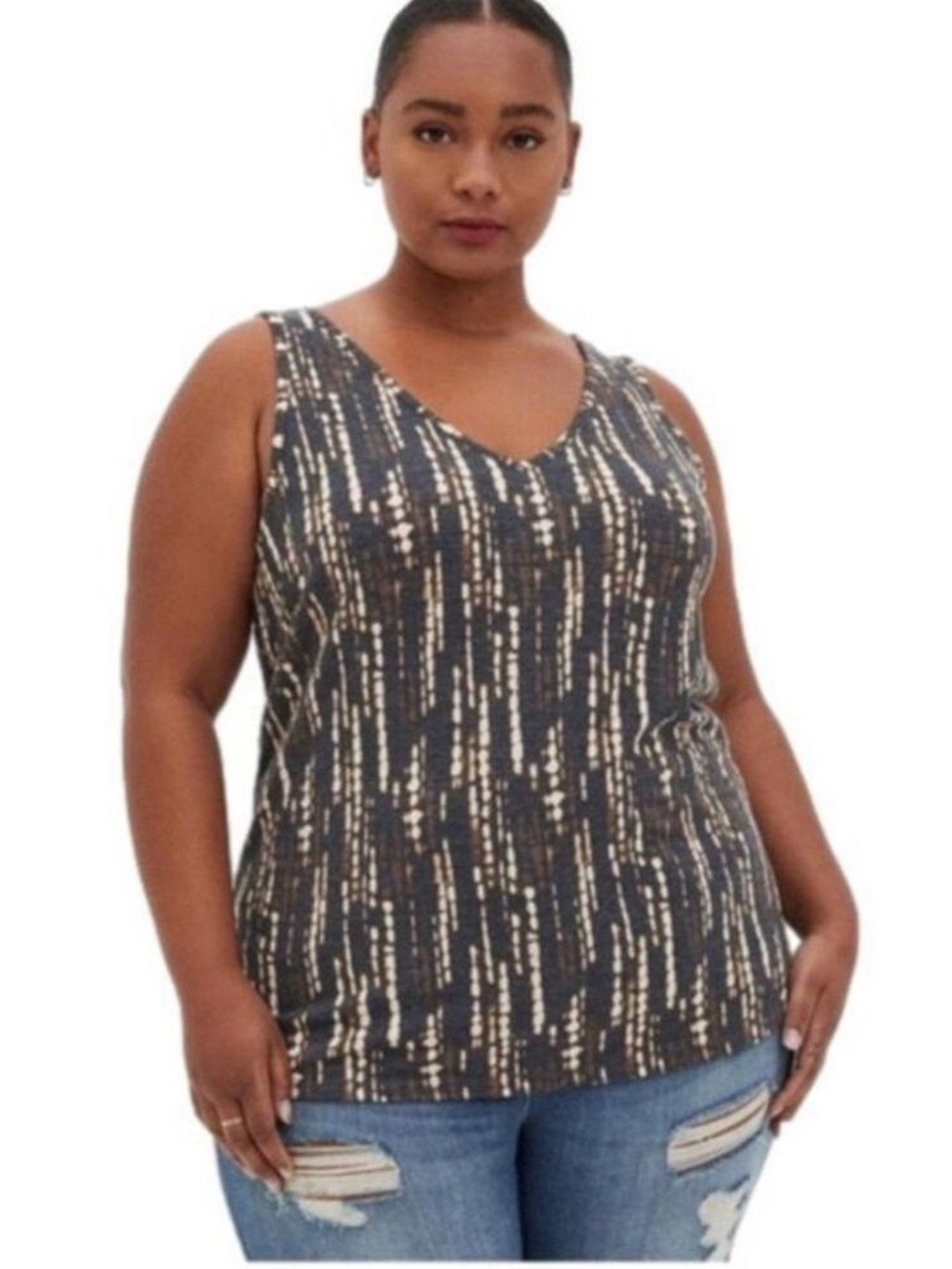 Torrid Black Tie Dye Macrame V Neck Tank Top Plus Size 4X | Boho Sleeveless NWT